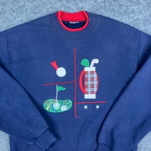 Vintage Golf Sweatshirt Mens Size M Navy Crewneck Graphic Pullover 90s Retro